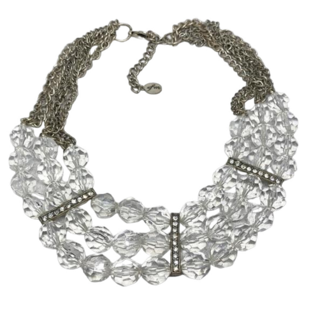 EFM Clear Lucite Bead Statement Necklace Triple Layer Vintage